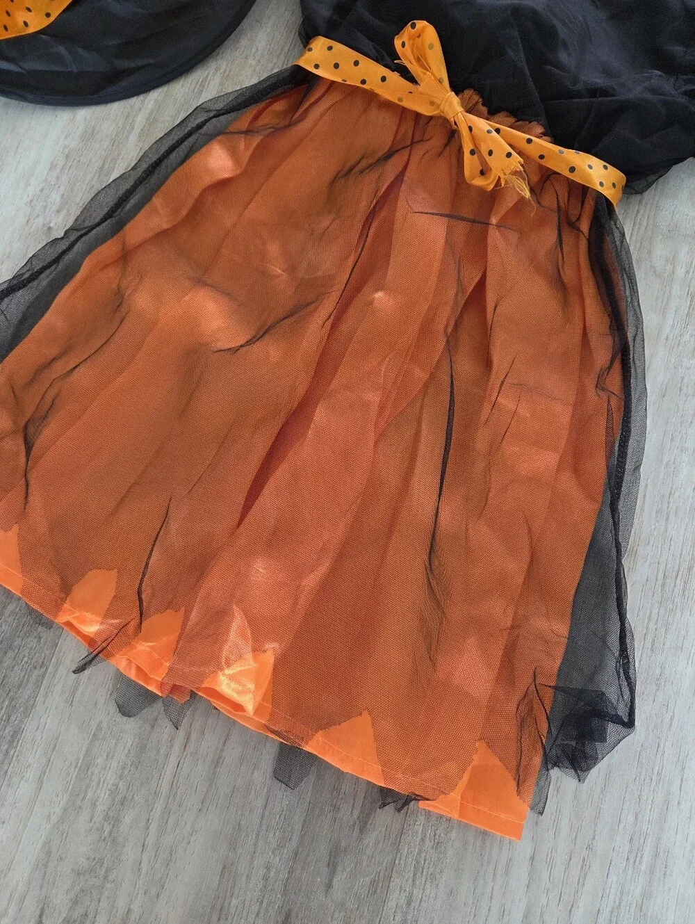 Girls Size 5/6 Halloween Costume Witch Orange Black Tulle Dress Hat Modest